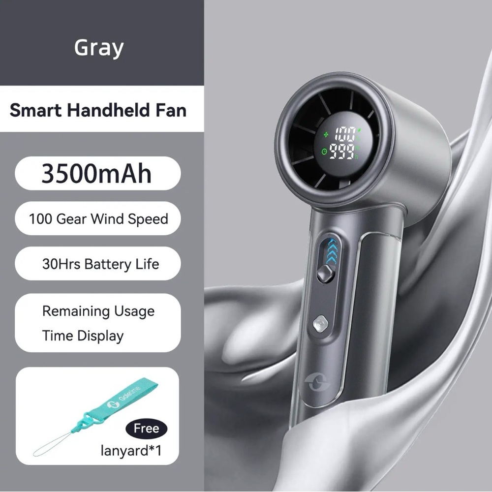 GALETIME Gray Handheld Smart Fan with Digital Display - Portable Hair Accessory